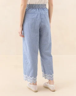 Loeffler Randall Blake Blue Gingham Embroidered Pant| Matching Sets|Bottoms