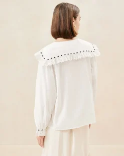 Loeffler Randall Daisy Broderie Collared Blouse| Casual Staples|Vacation Shop