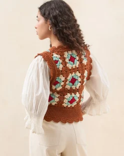 Loeffler Randall Eddie Brown/Cream Floral Vest| Knitwear|Tops