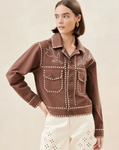Loeffler Randall Elijah Espresso Studded Denim Jacket| Casual Staples|Jessie Loves