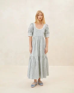 Loeffler Randall Gillian Blue Floral Puff-Sleeve Dress| Dresses