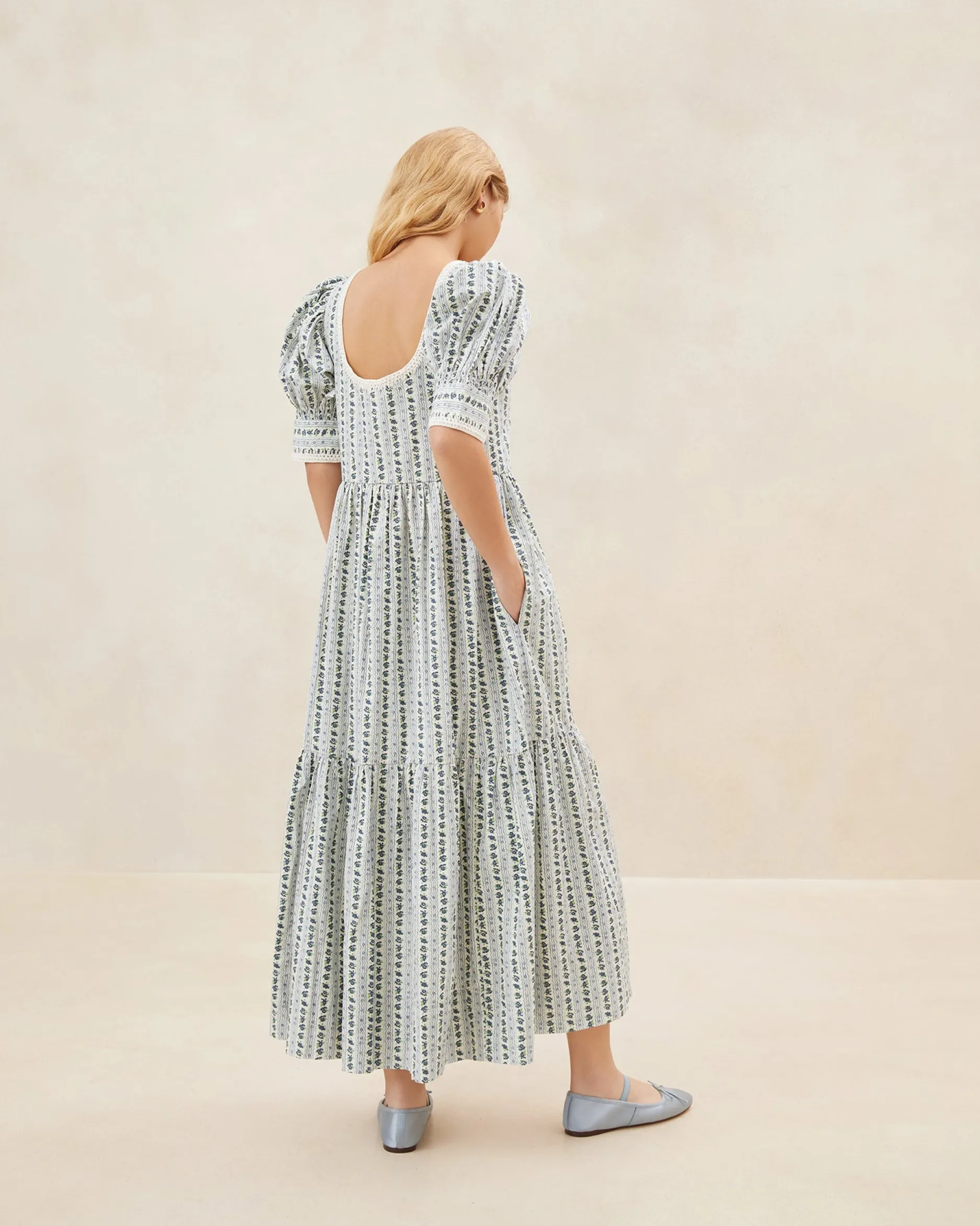 Loeffler Randall Gillian Blue Floral Puff-Sleeve Dress| Dresses