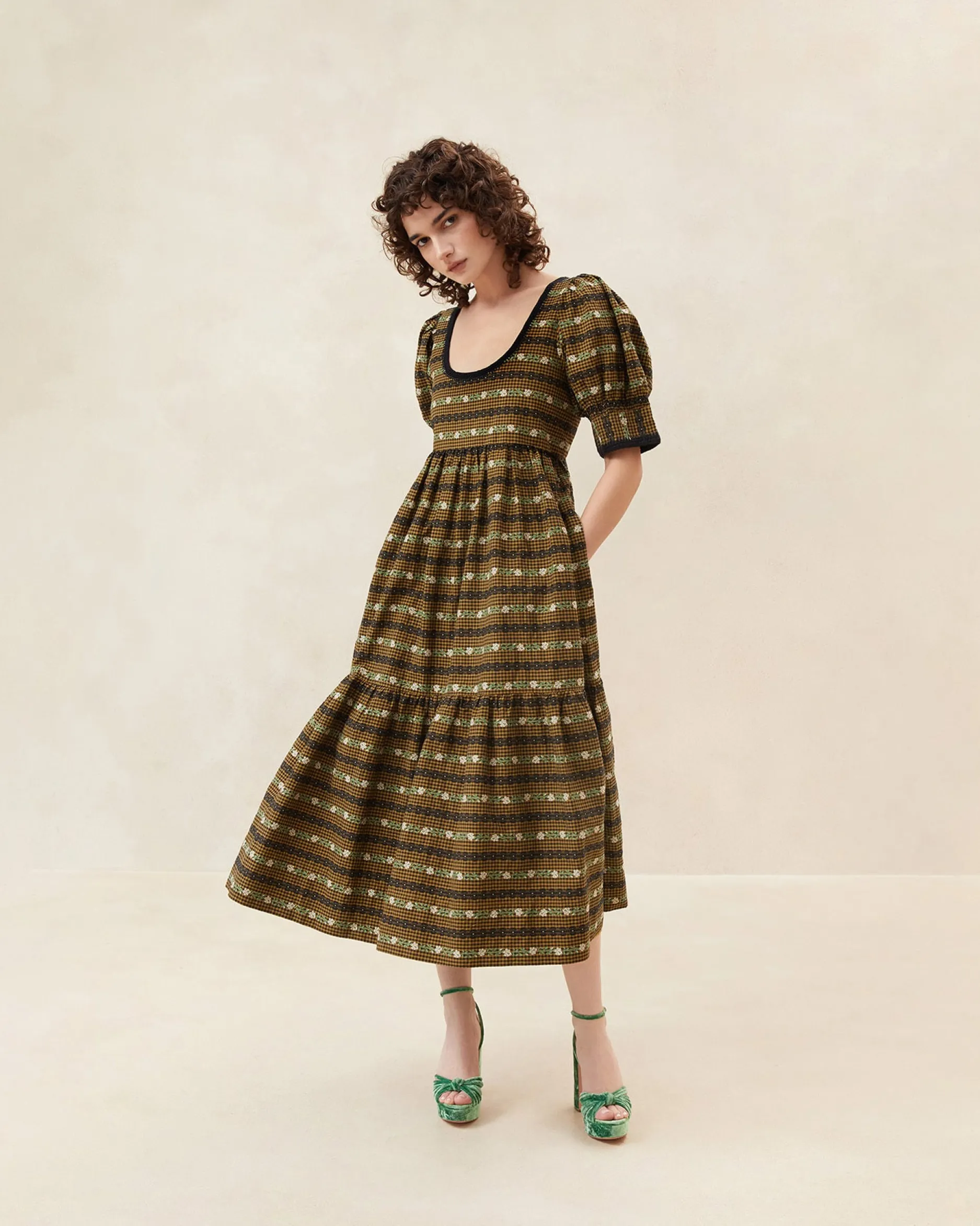 Loeffler Randall Gillian Blue Floral Puff-Sleeve Dress| Dresses