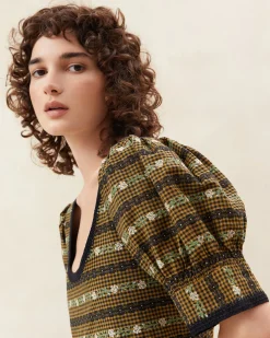 Loeffler Randall Gillian Blue Floral Puff-Sleeve Dress| Dresses