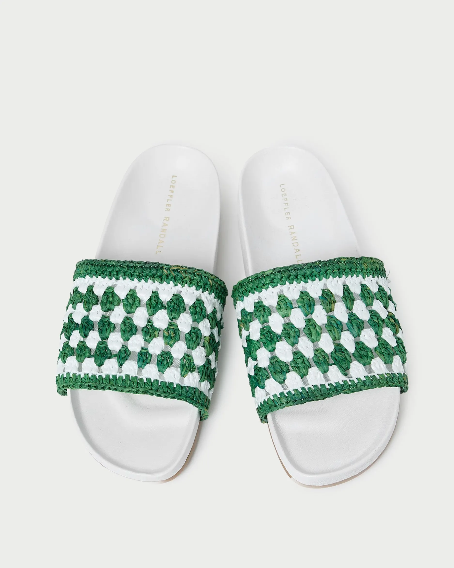 Loeffler Randall Henri Green/White Crochet Raffia Sandal| Flat Sandals