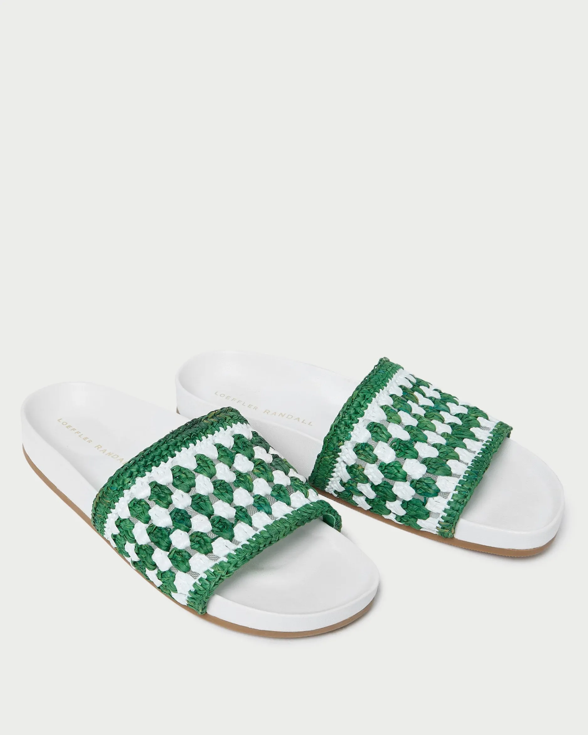Loeffler Randall Henri Green/White Crochet Raffia Sandal| Flat Sandals