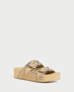 Loeffler Randall Jack Espresso Leather Studded Sandal| Flat Sandals