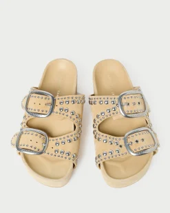 Loeffler Randall Jack Espresso Leather Studded Sandal| Flat Sandals