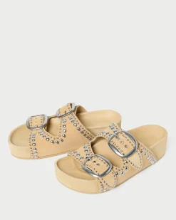 Loeffler Randall Jack Espresso Leather Studded Sandal| Flat Sandals