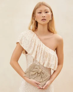 Loeffler Randall Jolene Gold Diamanté Bow Clutch| FOR THE BRIDE|Clutches