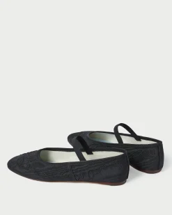 Loeffler Randall Leonie Black Embroidered Bow Flat| Flats & Loafers