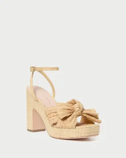 Loeffler Randall Lucia Natural Pleated Bow Platform| Heeled Sandals