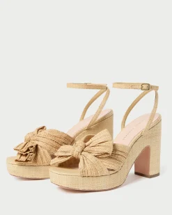 Loeffler Randall Lucia Natural Pleated Bow Platform| Heeled Sandals