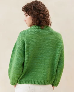 Loeffler Randall Maddie Blue Mock Neck Cardigan| Knitwear