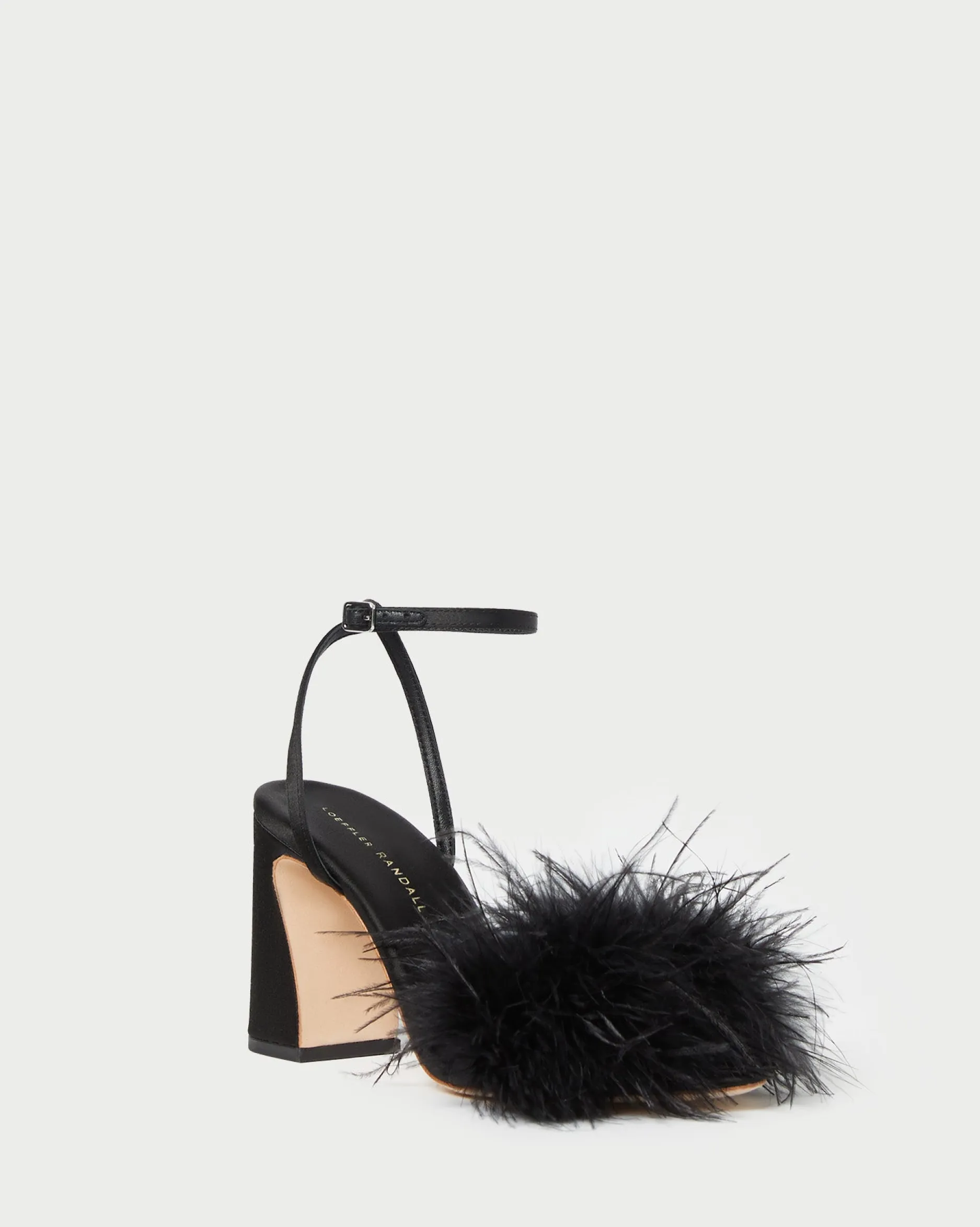 Loeffler Randall Minerva Black Satin/Feather Sandal| FOR THE BRIDE|Heeled Sandals