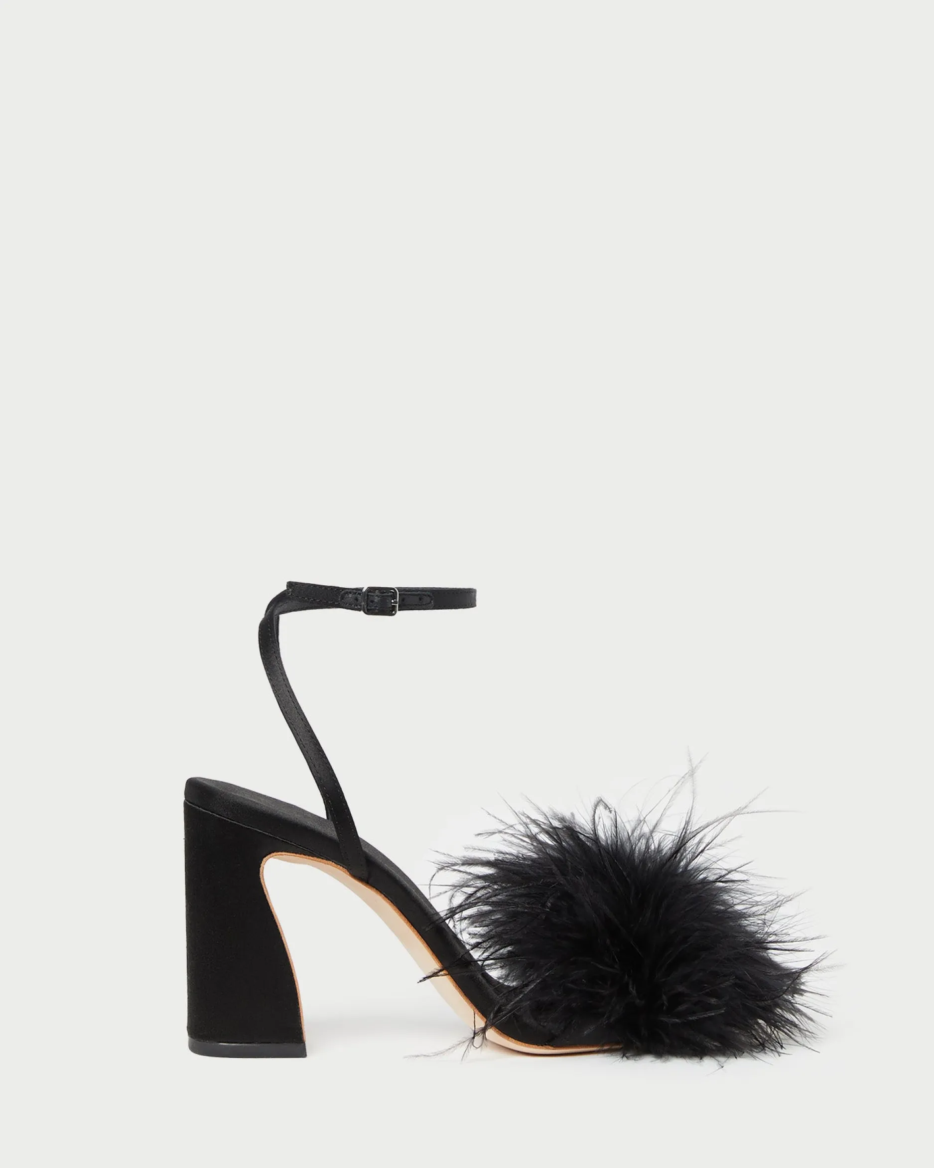 Loeffler Randall Minerva Black Satin/Feather Sandal| FOR THE BRIDE|Heeled Sandals