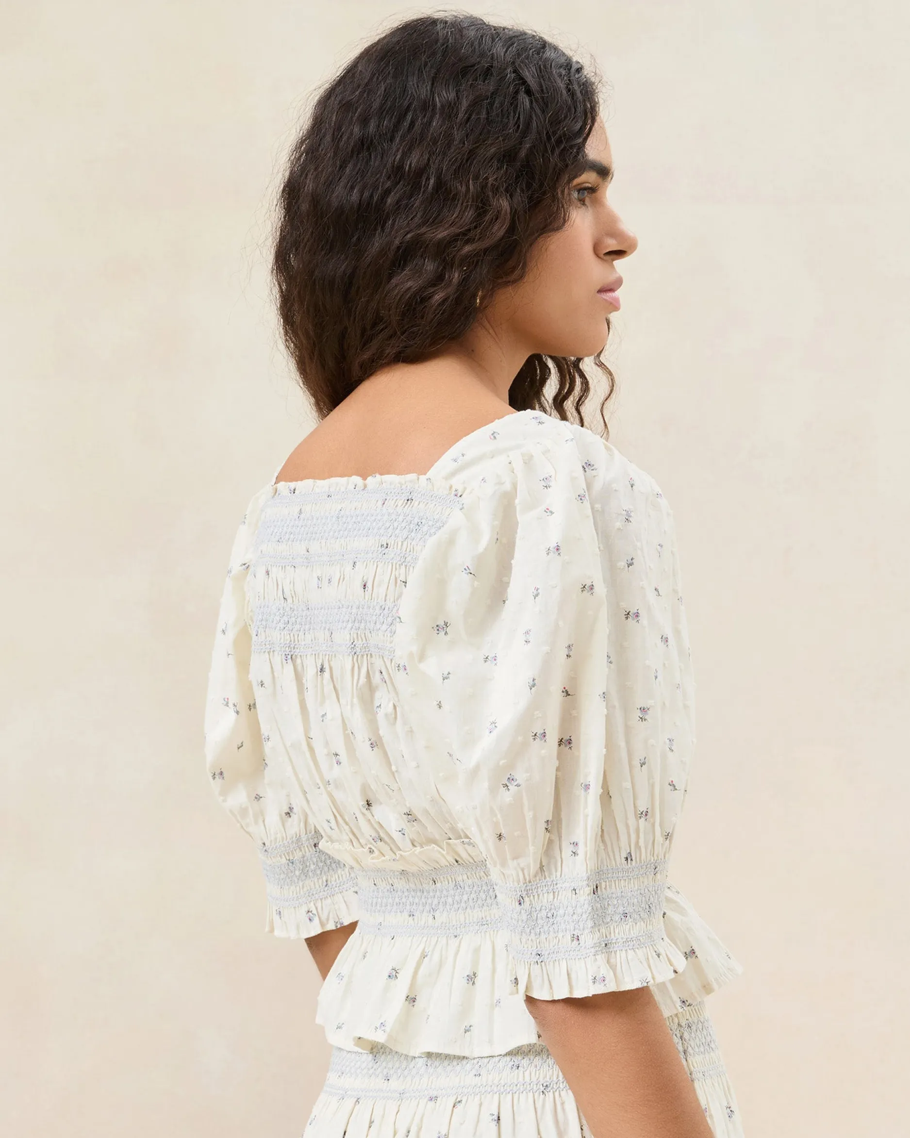 Loeffler Randall Nicola Cream Floral Cinched Blouse| Jessie Loves|Matching Sets