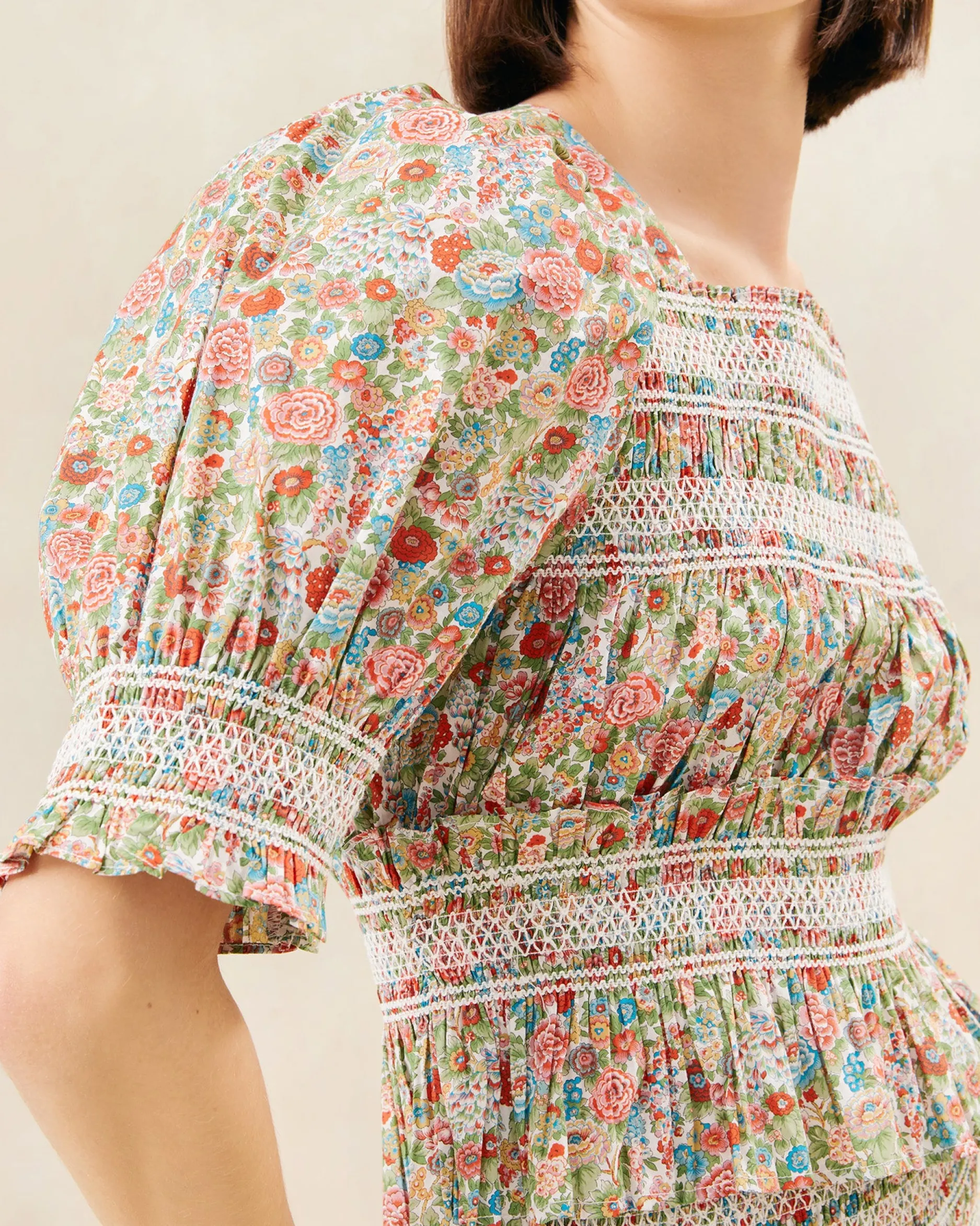 Loeffler Randall Nicola Cream Floral Cinched Blouse| Jessie Loves|Matching Sets