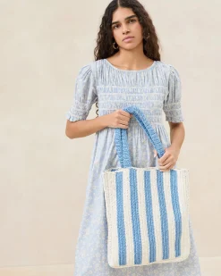 Loeffler Randall Orion Blue/White Raffia Tote| Casual Staples|Totes