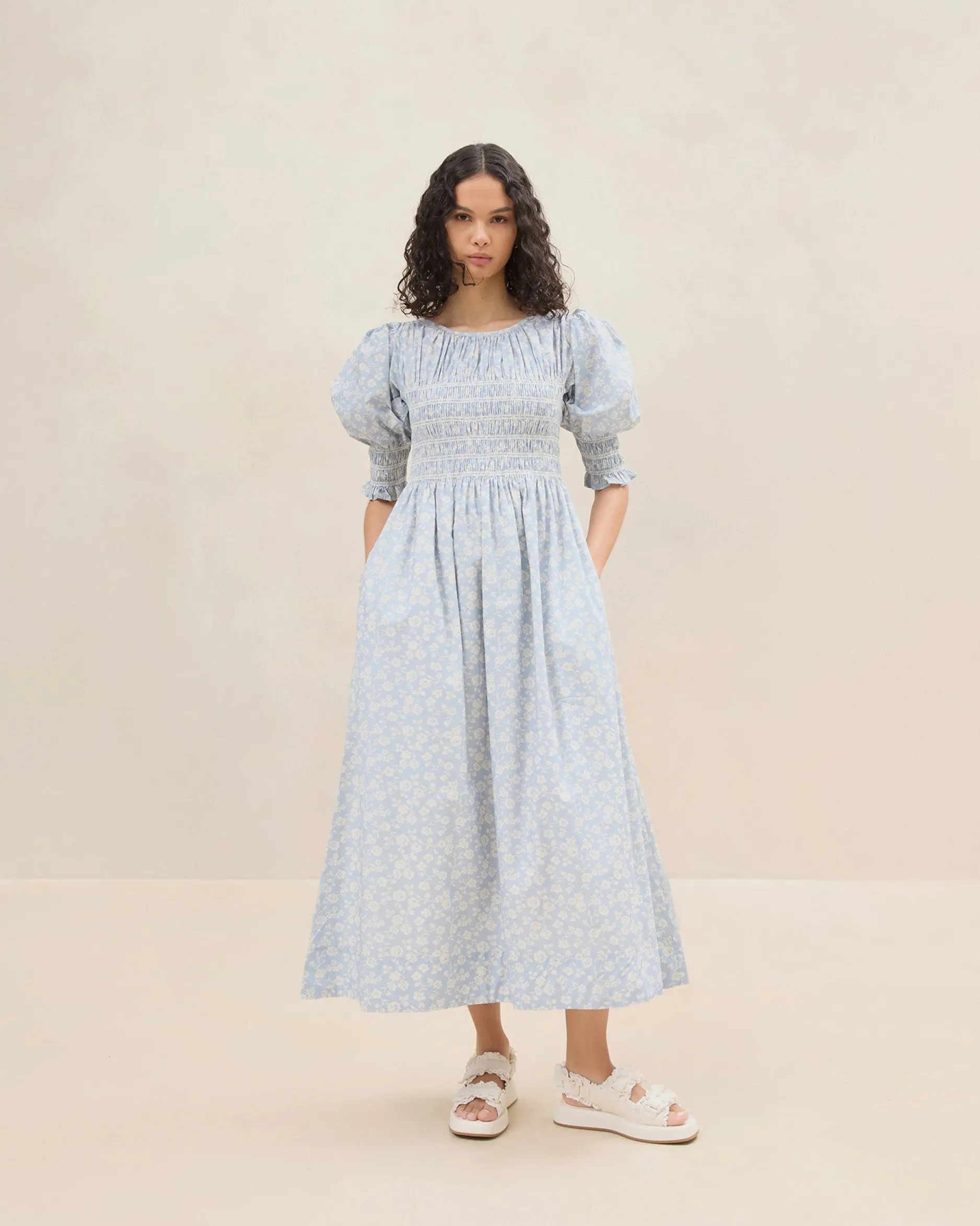 Loeffler Randall Quinn Blue Floral Cinched Dress| Dresses