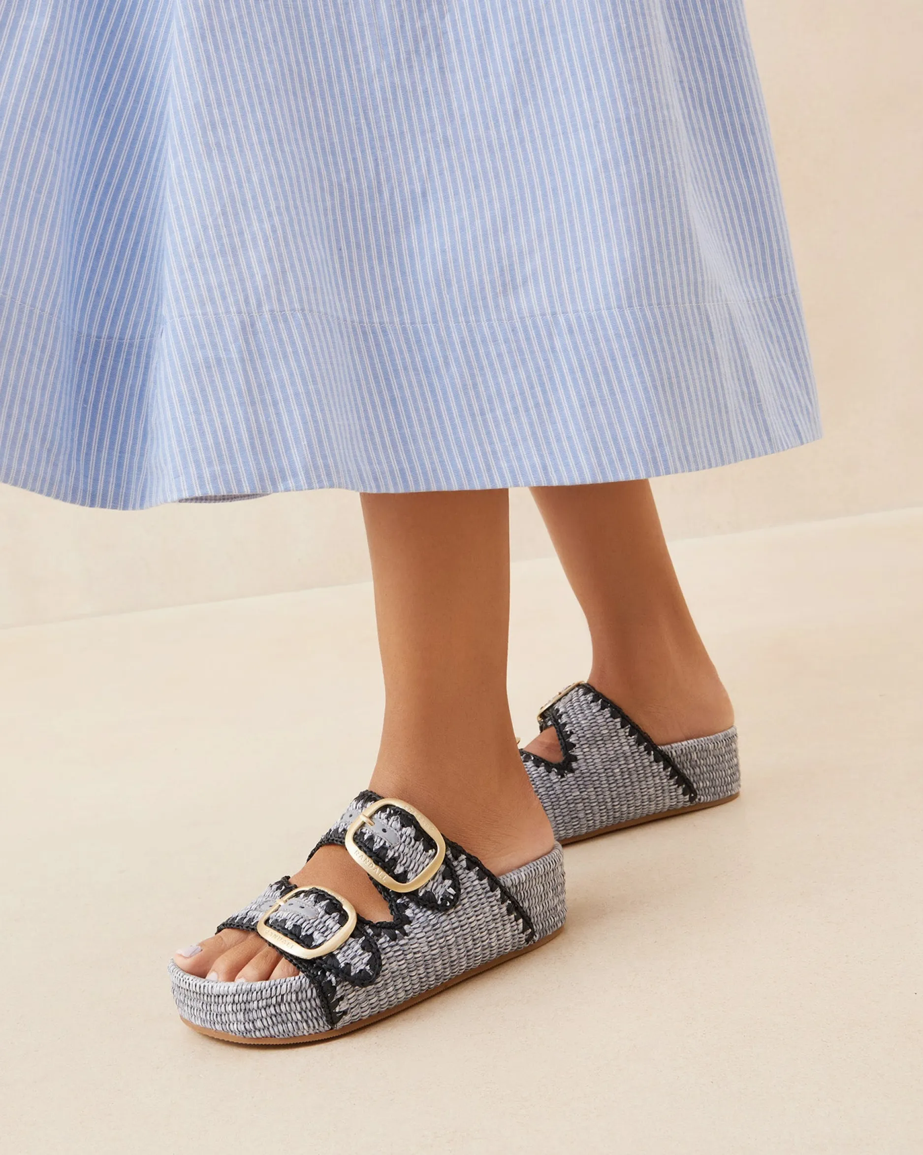 Loeffler Randall Theo Blue Raffia Footbed Sandal| Casual Staples|Flat Sandals