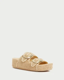 Loeffler Randall Theo Cream Raffia Footbed Sandal| Flat Sandals