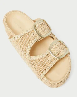 Loeffler Randall Theo Cream Raffia Footbed Sandal| Flat Sandals